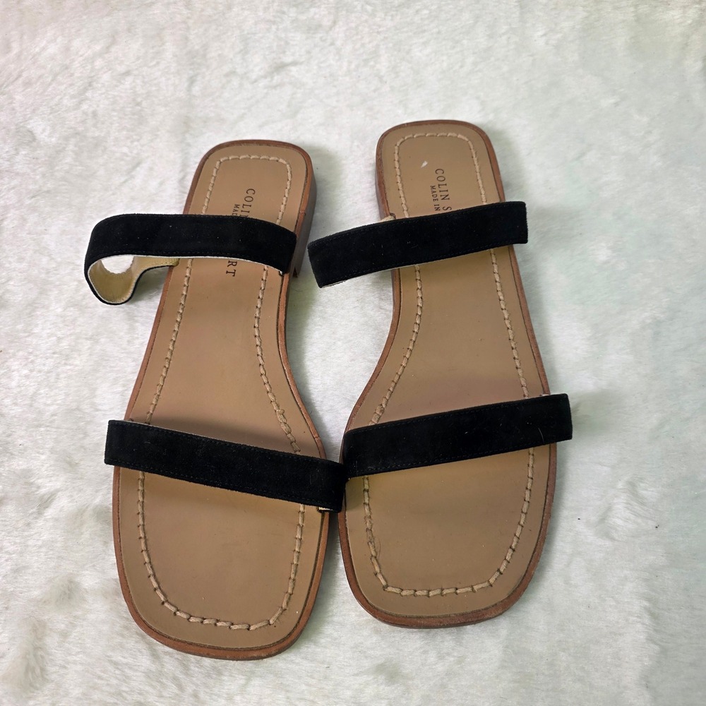 Colin Stuart Slide Sandals Black Italian Suede Luxury Made in Italy Women 9